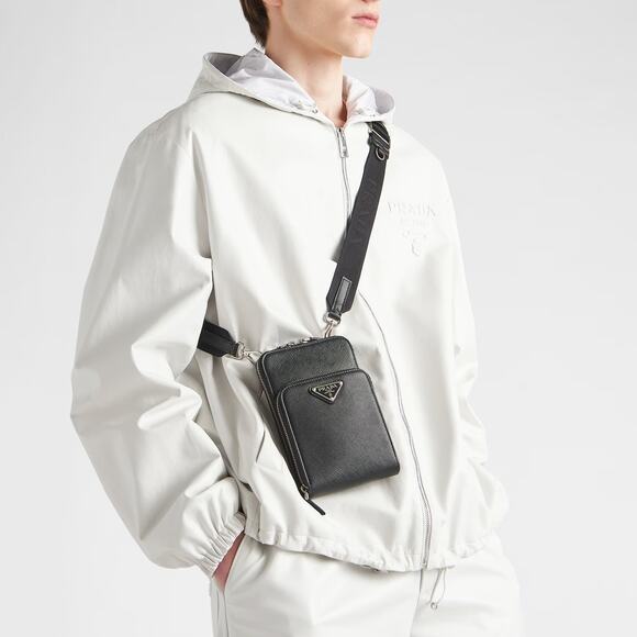 PRADA Saffiano Leather Zip-Around Smartphone Case Crossboday Bag Black - Picture 2 of 12